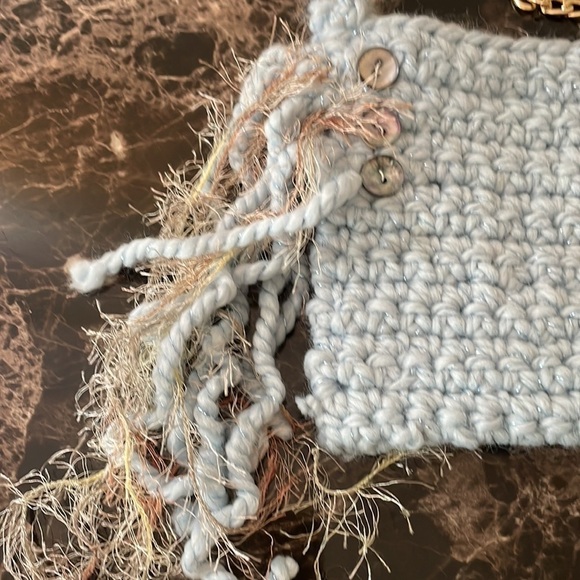 Handmade Blue Crochet Fringe Mini Bag - Picture 4 of 8